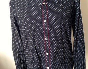 Men's shirt, size M, cotton, black, white, bordeaux details