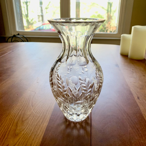 Rogaska Gallia Cut Crystal Flared Vase - 8" - Floral Design - Excellent Quality