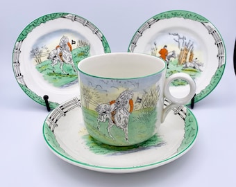 Davenport Hunting Scenes Plates and Jumbo Mug with Under Plate