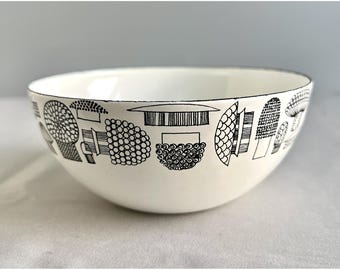 Vintage Finel Kaj Franck Mushroom Enamel Bowl 5.5" White Black Finland Arabia
