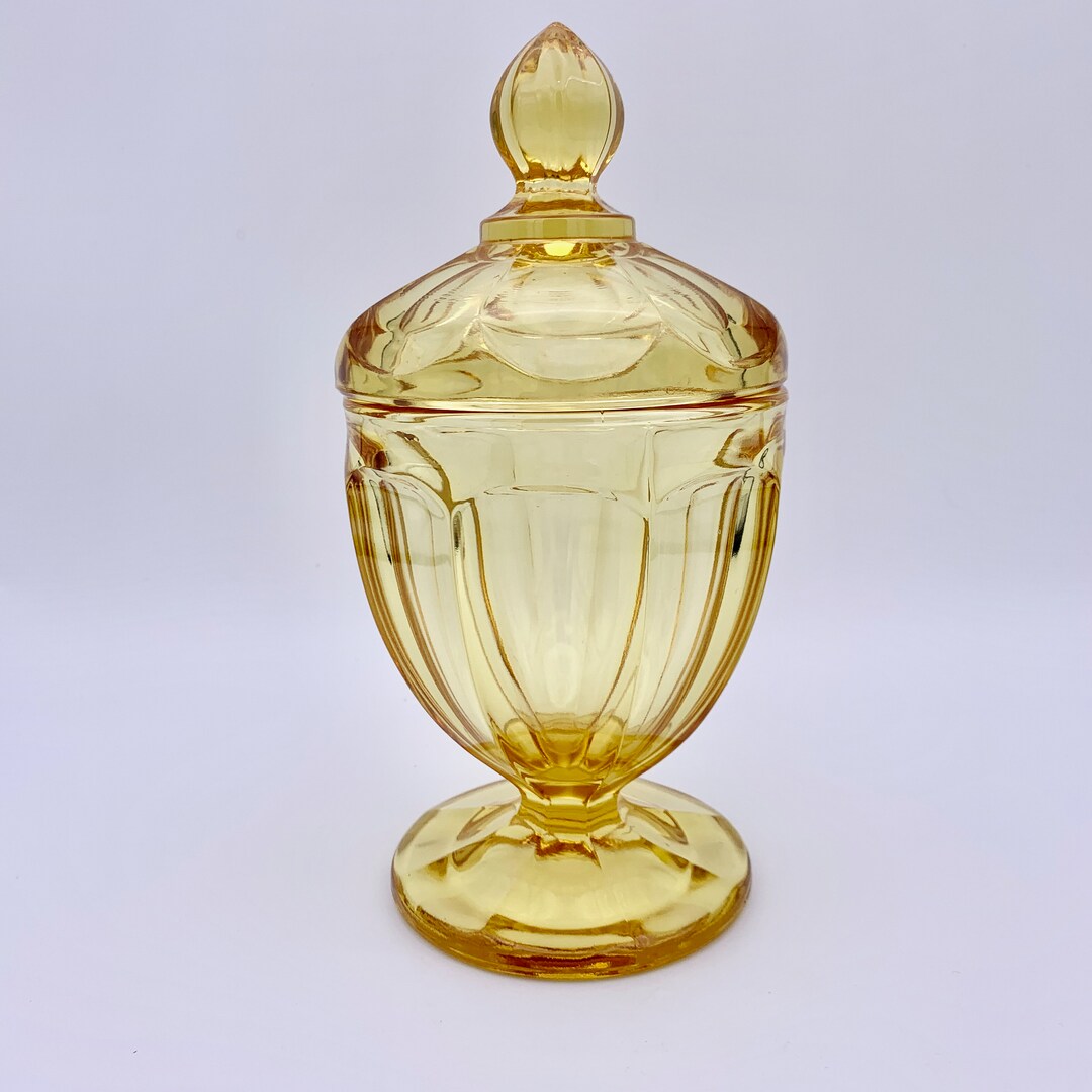 Old Williamsburg Yellow Glass Candy Dish With Lid Excellent Etsy