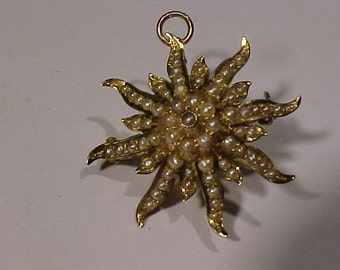 14k gold Seed Pearl Brooch/Pendant  .beautiful Hallmarked 14k-