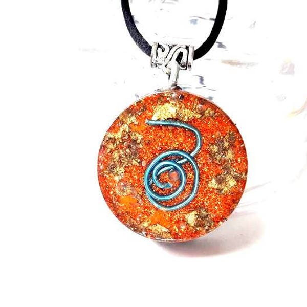 Orgonite® Orgone Pendant (Large) - Reiki Symbol cho ku rei aluminum orange