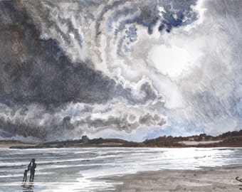 A Stormy Sunset, Cornwall in Watercolour