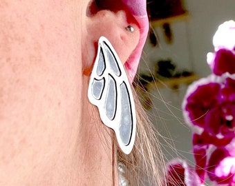 Silver Butterfly Wing Earrings, butterfly post earrings, sterling silver jewelry, butterfly jewelry, fairy wings,bug wing earrings,free ship