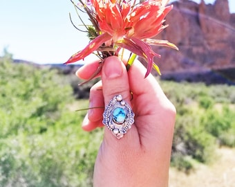 Adjustable Turquoise Ring- Turquoise jewelry, silver ring, handmade jewelry, southwestern ring, statement ring, gifts for her, ready to ship