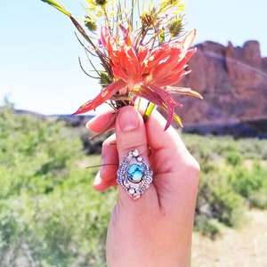 Adjustable Turquoise Ring- Turquoise jewelry, silver ring, handmade jewelry, southwestern ring, statement ring, gifts for her, ready to ship