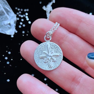 Silver Star Coin Necklace, Medallion Necklace, Sterling Silver Coin Jewelry, Handmade Jewelry, charm necklace, star necklace, free ship