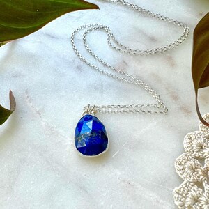Handcrafted Lapis Lazuli Necklace in Sterling Silver | Blue Gemstone Pendant | Minimalist Boho Jewelry, Silver chain, free shipping