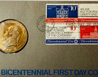 1974 Bicentennial American Revolution Medal-John Adams and  First Day Cover
