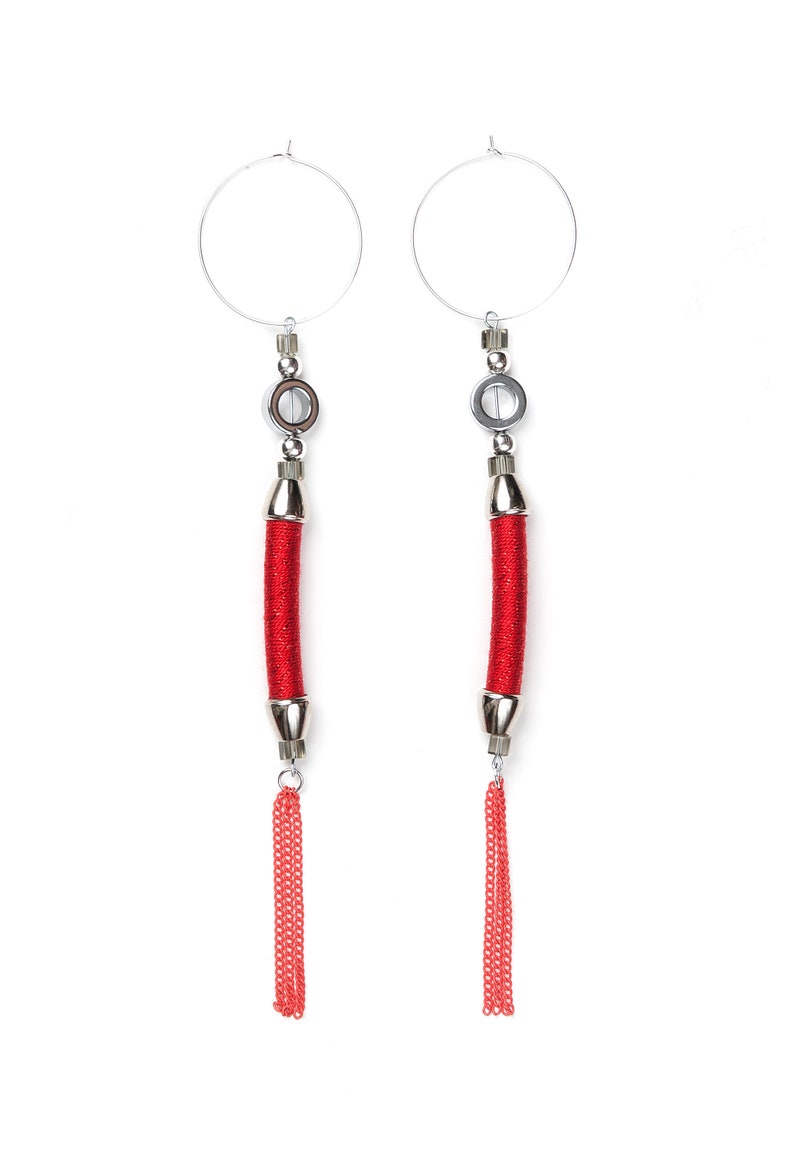 Modern Jewelry Hoop Charm Earrings Long Earrings in Pink Modern Earrings Statement Dangle Earrings For Woman Gift For Her