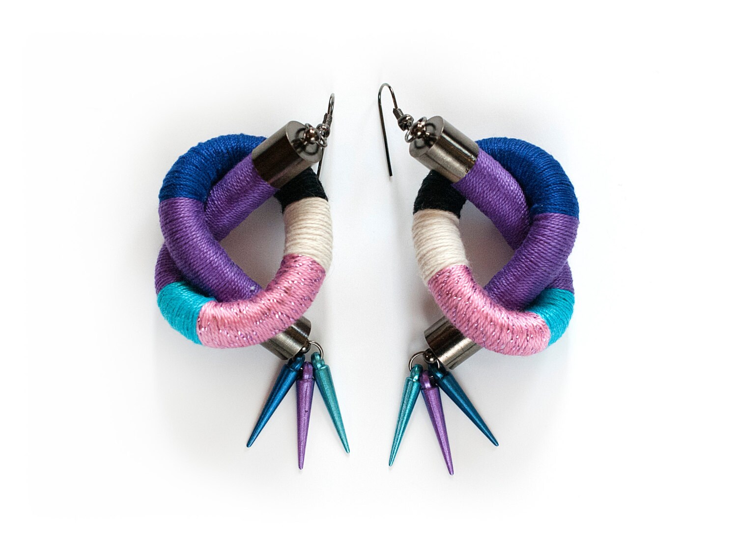 Tribal Rope Earrings Statement Fiber Earrings Colorful Spike Etsy