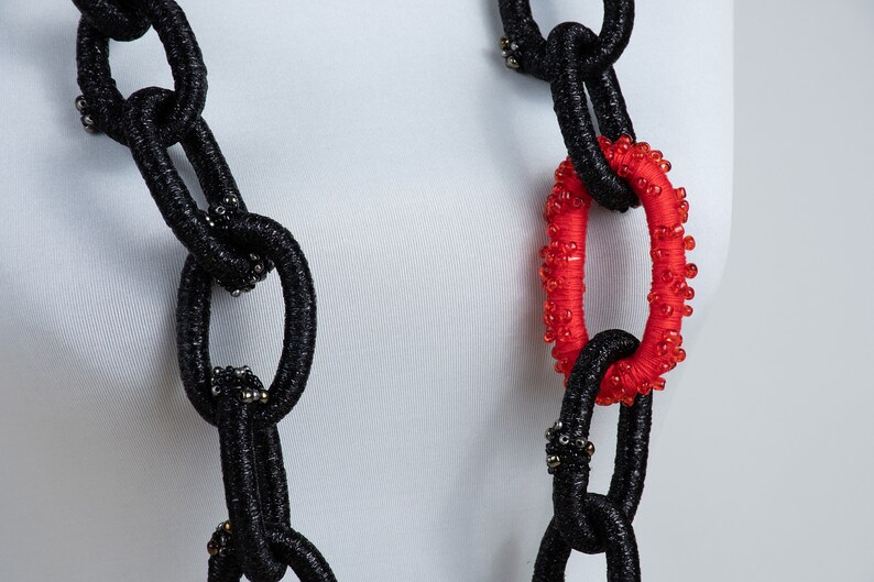 Chunky Chain Link Necklace Black and Red Chain Link Necklace Etsy