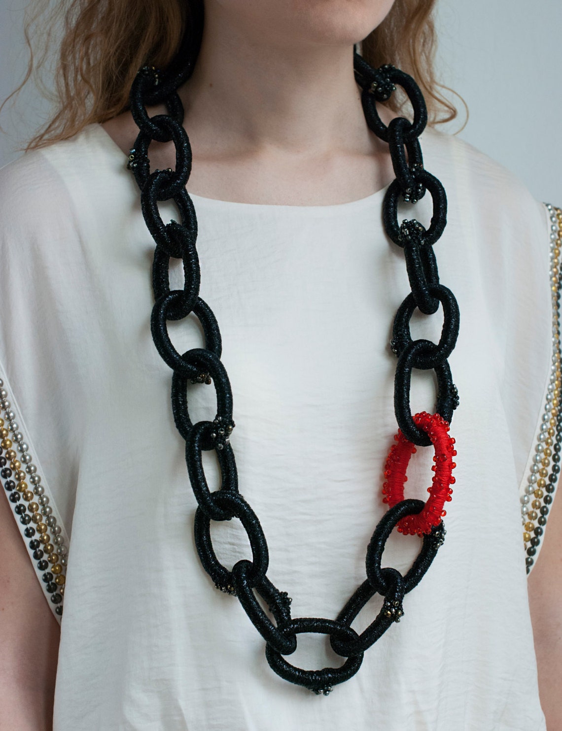 Chunky Chain Link Necklace Black and Red Chain Link Necklace Etsy