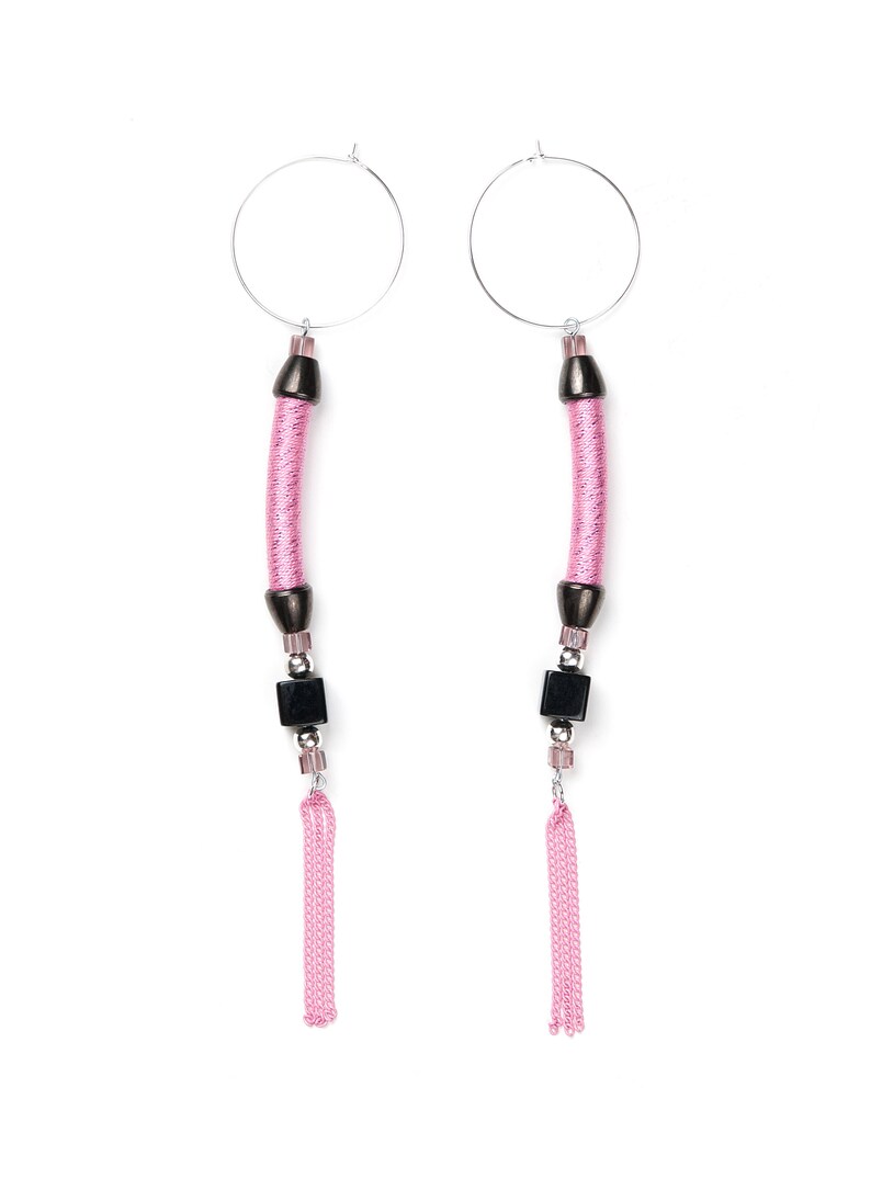 Modern Jewelry Hoop Charm Earrings Long Earrings in Pink Modern Earrings Statement Dangle Earrings For Woman Gift For Her