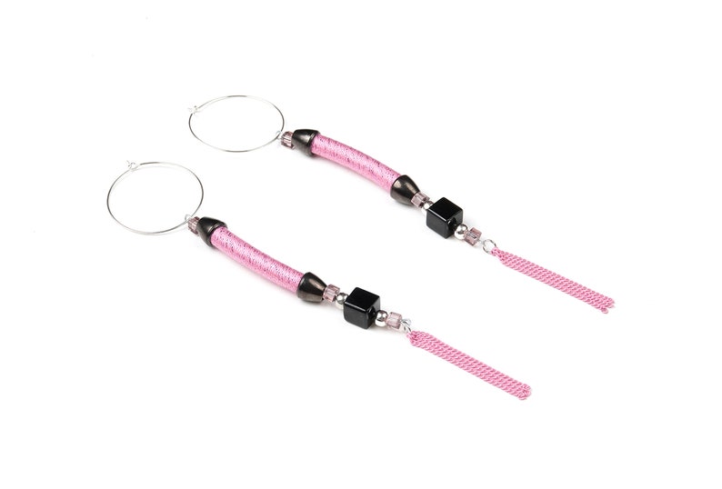 Modern Jewelry Hoop Charm Earrings Long Earrings in Pink Modern Earrings Statement Dangle Earrings For Woman Gift For Her
