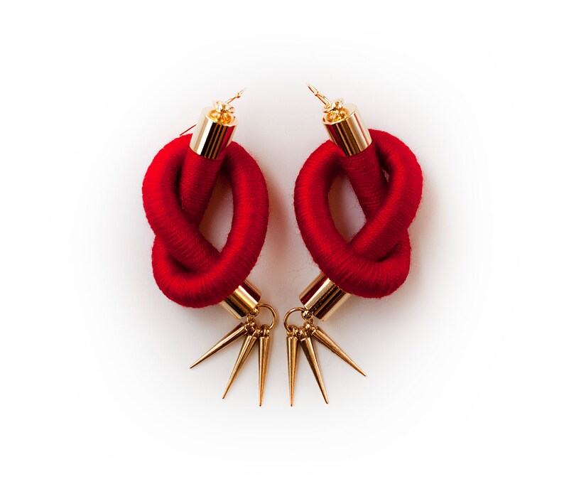 Blue rope knot earrings Red dangle cord earrings Statement Etsy