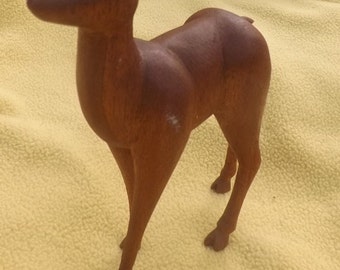 Handcarved Wood Deer Figurine - Signed