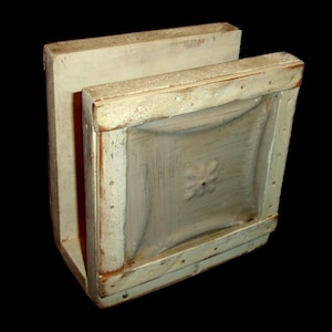 Vintage Napkin Holder Distressed Wood w/ Antique Ceiling Tiles Rustic Farmhouse