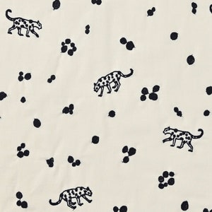 Echino Leopard A White Embroidered Fabric Cotton Linen Sheeting Kokka Japanese Fabric Etsuko Furuya Apparel Fabric Home Decor image 1