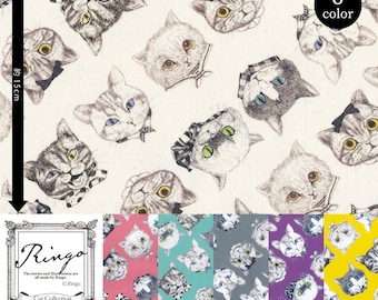 Tissu japonais ~ chat ringo ~ 110 cm × 50 cm prédécoupé ~ coton oxford ~ tissu d'inspiration londonienne ~ tissu chat ~ tissu Neko ~ création de couture de sacs