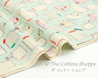 Kokka Message For You ~ B Mint ~Cotton Sheeting Fabrics ~ Japanese Fabric Animals ~ Kokka Fabrics  ~ Quilting ~ Home Decor ~ Apparel Fabric