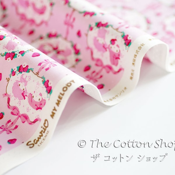 Sanrio Strawberry Frame Pink ~ Tela Kiyohara ~ Tela con licencia ~ Tela My Melody ~ Tela japonesa ~ Algodón Oxford ~ Ropa de telas de bolsa