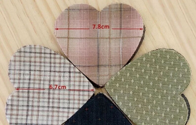 Yarn-Dyed Hearts Pre-cut ~ Yarn-Dyed Hearts Fabric ~ Haori Taiwan ~ 7.8cm x 6.7cm ~ Japanese Quilting Fabric ~ Applique ~ 100 pieces