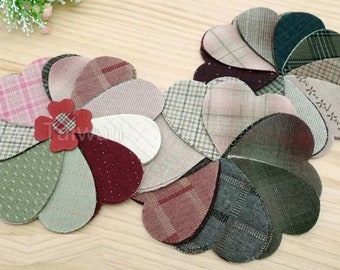 Yarn-Dyed Hearts Pre-cut ~ Yarn-Dyed Hearts Fabric ~ Haori Taiwan ~ 7.8cm x 6.7cm ~ Japanese Quilting Fabric ~ Applique ~ 100 pieces