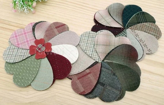 Yarn-Dyed Hearts Pre-cut ~ Yarn-Dyed Hearts Fabric ~ Haori Taiwan ~ 7.8cm x 6.7cm ~ Japanese Quilting Fabric ~ Applique ~ 100 pieces