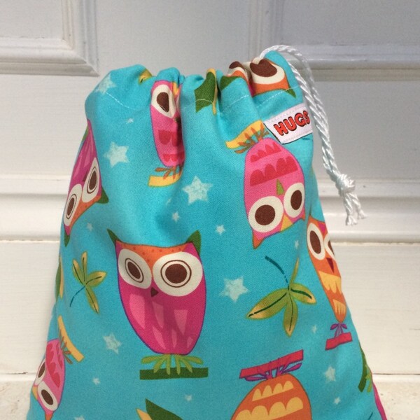 Owl drawstring waterproof wash bag - optional wash cloth