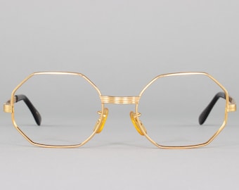 Vintage Eyeglasses | 70s Glasses | Gold Octagon Eyeglass Frame