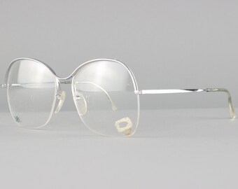 1980s Vintage Eyeglasses | 80s Eyeglass Frame | Round Glasses Frames | Deadstock Eyewear - Logo Silver