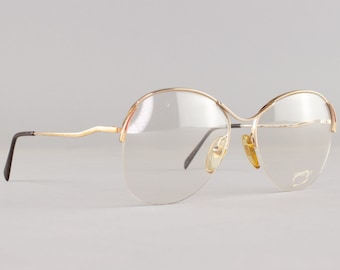 80s 14 Karat Gold-Plated Eyeglass Frame | 1980s Vintage Oversized Eyeglasses | Round Enameled Glasses Frames | Deadstock Eyewear - G-30