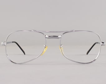 70s Vintage Glasses | Silver Aviator Frame | Made in France | 1970s Eyeglass Frames | Deadstock Eyewear - Henri