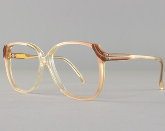 Vintage Glasses | Oversized 80s Eyeglasses | Clear Brown Eyeglass Frame | Made in France | 1980s Deadstock Eyewear - Pamela
