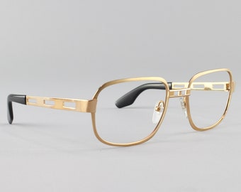 Vintage Eyeglasses | 80s Glasses | 23k Gold Plated Cut Out Eyeglass Frame | Deadstock Eyewear - AO32