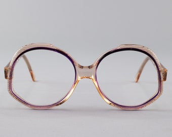 70s Vintage Glasses | Clear Purple Round Eyeglasses | Oversized Eyeglass Frame - Ravenna 1