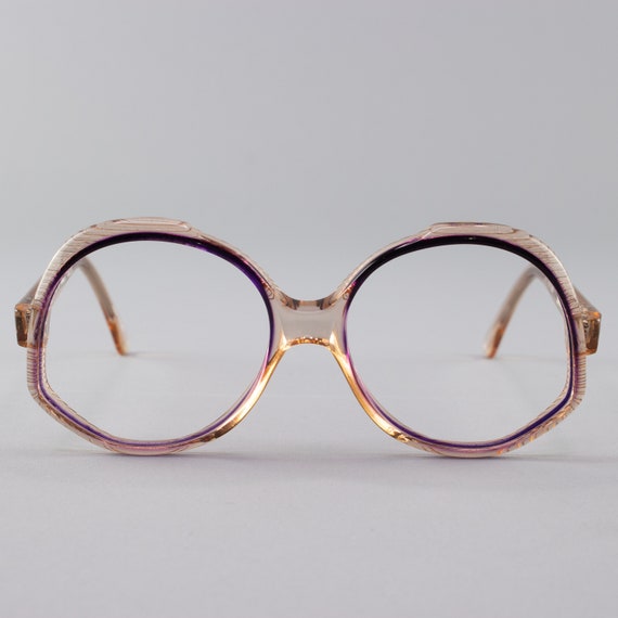 70s Vintage Glasses | Clear Purple Round Eyeglasse