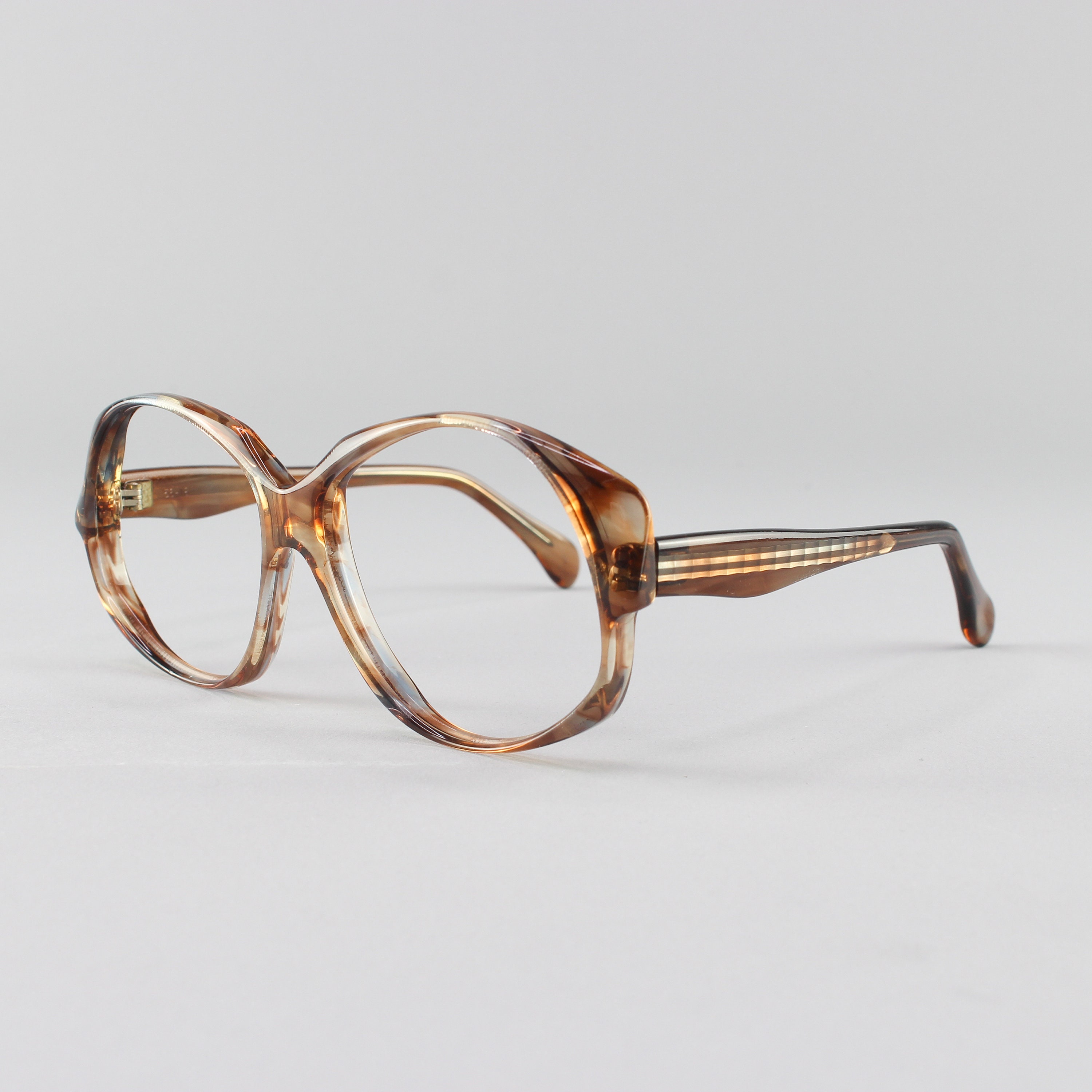 80s Vintage Eyeglasses Clear Brown Oversized Round Glasses 1980s
