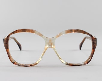 80s Eyeglasses | Vintage Glasses | Oversize Round Eyeglass Frame | Clear Brown Glasses- Alida - 33002