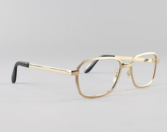 70s Glasses | Gold Vintage Eyeglasses | Geometric Eyeglass Frame | NOS Deadstock 1970s Glasses | - Hipster Satin Yellow