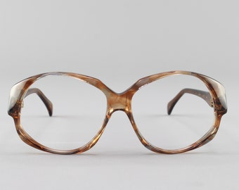 80s Vintage Eyeglasses | Clear Brown Oversized Round Glasses | 1980s Eyeglass Frame | Deadstock Eyewear - Odile Hickory