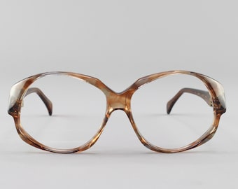 80s Vintage Eyeglasses | Clear Brown Oversized Round Glasses | 1980s Eyeglass Frame | Deadstock Eyewear - Odile Hickory