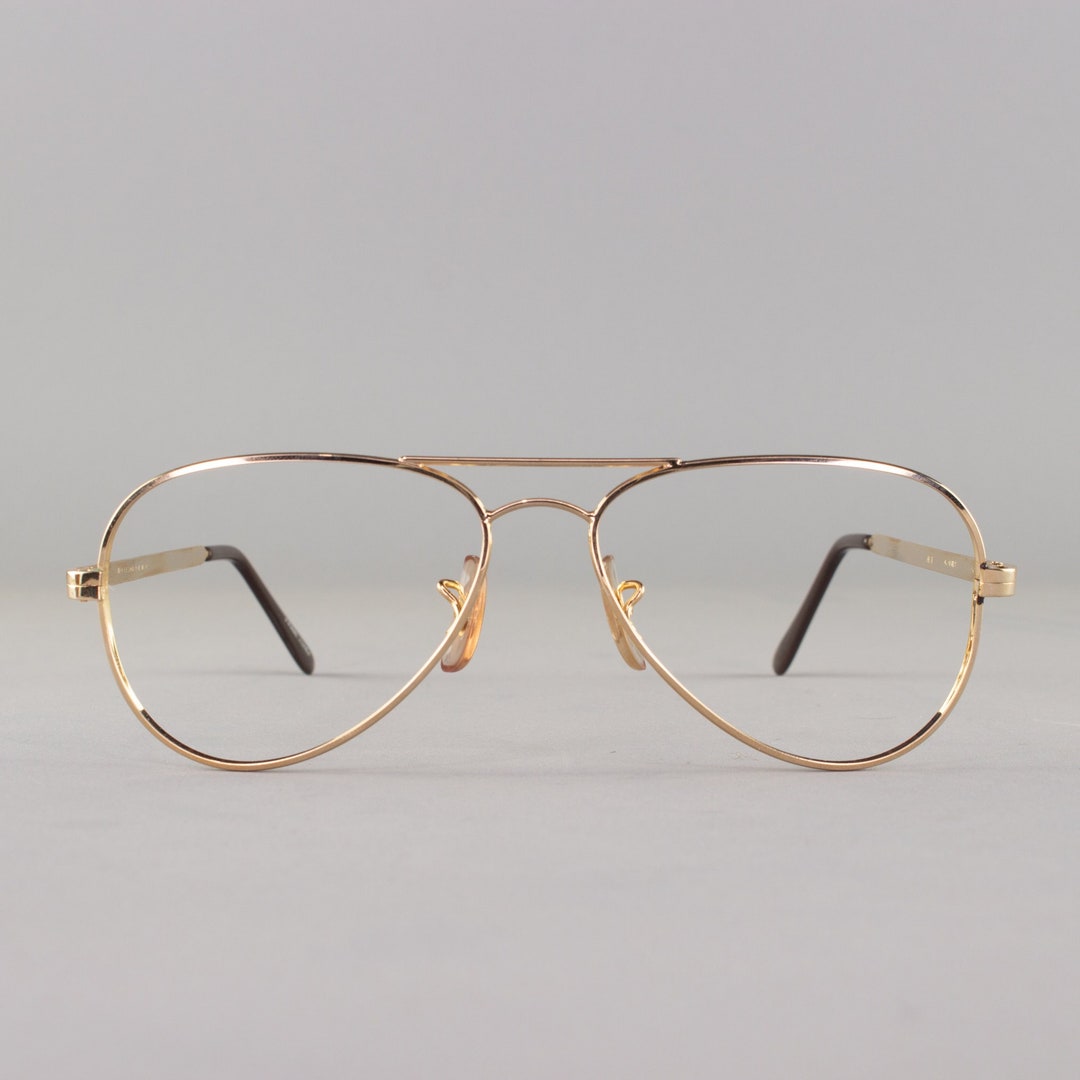 Gold Aviator Glasses Vintage 80s Glasses 1980s Eyeglass 