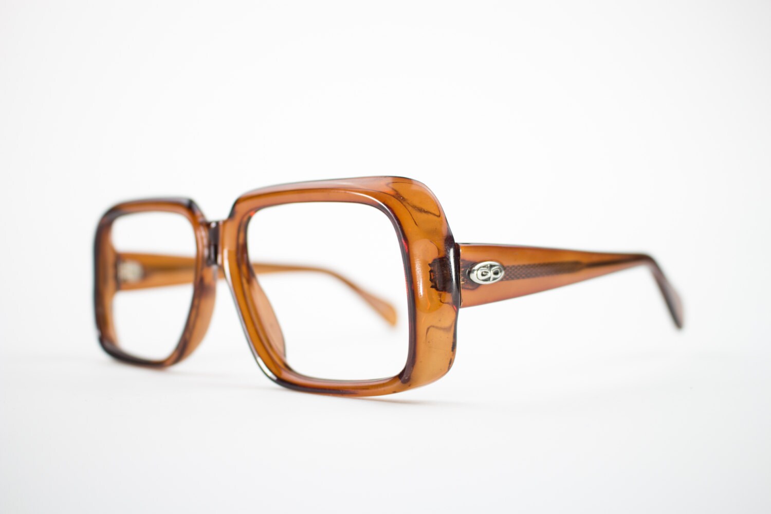 Vintage 70s Glasses Nos Clear Brown Eyeglass Frame 1970s Square