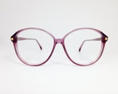 Vintage 1980s Clear Burgundy Oversized Rounded Plastic Eyeglass Frame with Gold Dot Detail