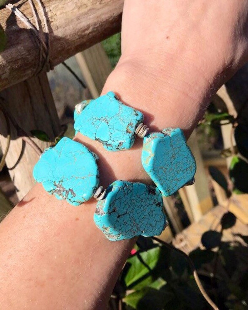 Statement Bracelet Chunky Turquoise Howlite Bracelet Silver and Turquoise Bracelet Gemstone Chunky bracelet Turquoise Slab Bracelet
