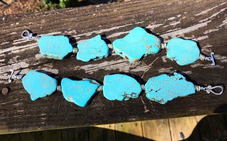 Statement Bracelet Chunky Turquoise Howlite Bracelet Silver and Turquoise Bracelet Gemstone Chunky bracelet Turquoise Slab Bracelet