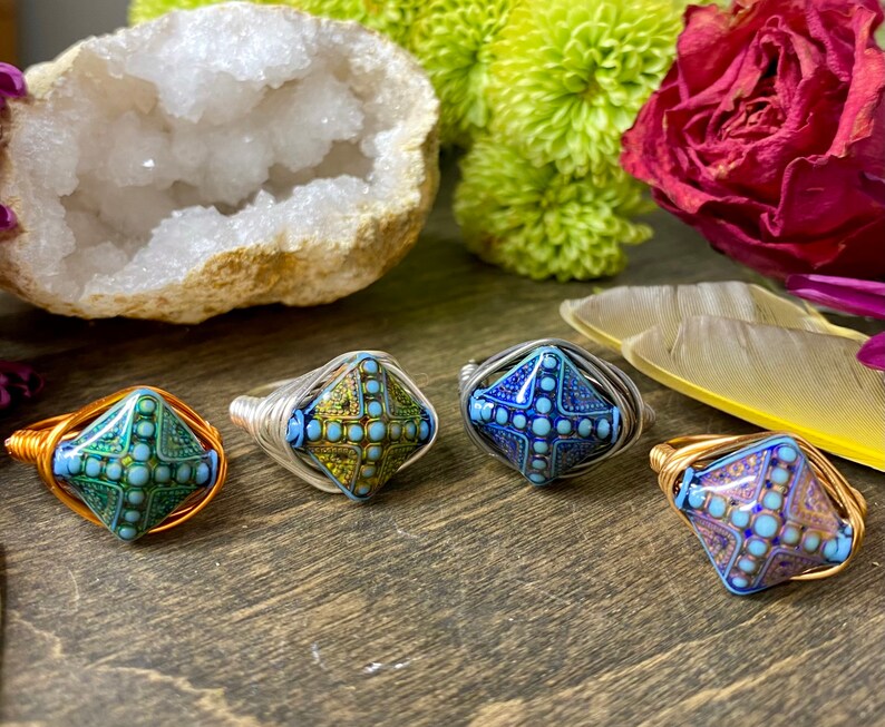 Mandala Mood Ring Color Changing Ring Flower Mood Ring Wire Etsy